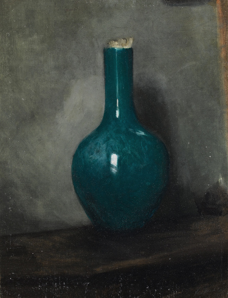 Albert-de-Belleroche: Blue-Vase-on-grey-background--circa-1885