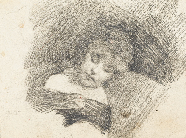 Artist Albert de Belleroche (1864-1944): Sleeping woman head and shoulders