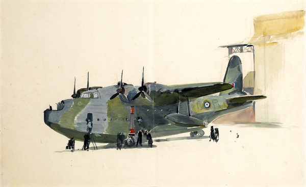 Charles-Cundall: Sunderland-and-Hangar,-circa-1940