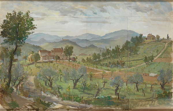 Artist Charles Cundall (1890-1971): Tuscan Landscape, 1930s