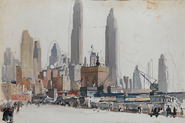 Artist Charles Cundall: New York, Coenties Slip, circa 1940