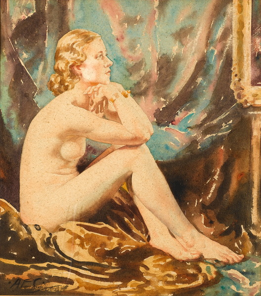 Artist Alfred Egerton Cooper (1883 – 1974): Seated Nude, circa 1930