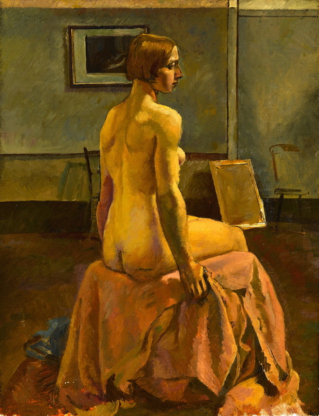 Percy-Horton: A-Seated-Model-in-the-Studio,-Three-Quarter-Rear-View,-c.1925
