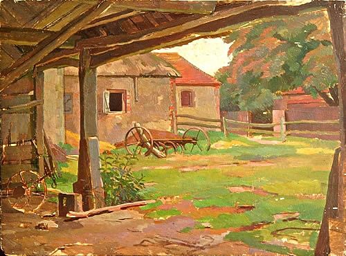 Artist Percy Horton (1897-1970): Farmyard view
