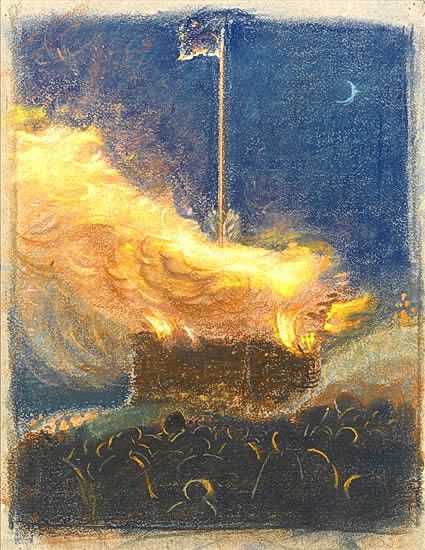 Artist Henry Payne (1868 - 1940): Bonfire to Celebrate the Coronation of George VI, 1936