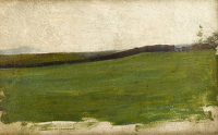 Artist Albert de Belleroche: Landscape with green meadow and gated wall- circa 1900