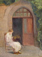 Artist Albert de Belleroche: Girl seated outside of La Boissiere - circa 1909