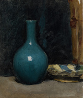 Artist Albert de Belleroche: Still life with blue pot and folded cloth, late 1880s