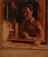 Artist Percy Horton: Self Portrait at Easel - c.1940