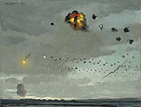 Artist Roy Nockolds: Anti-aircraft batteries attack, 1944